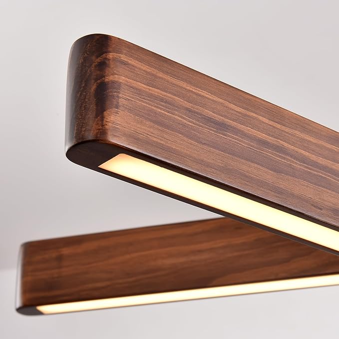 3-Light Linear Pendant,Dining Room Light Fixture,Modern Led Chandeliers for Living Room,Dimmable Wood Ceiling Pendant Light,45W for Living Room,Dining Room,Kitchen Island,Walnut Color