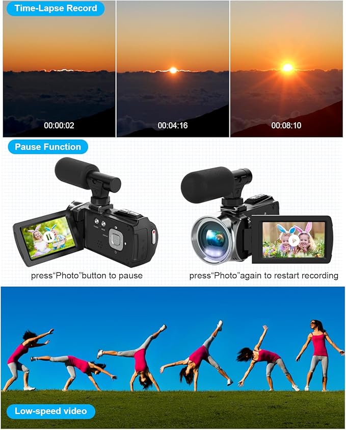 Video Camera Camcorder FHD 4K 36MP Vlogging Camera for YouTube Video Recorder 3.0" 270 Degree Rotation Screen Video Cameras for Filming with Microphone,32GB SD Card (Black)