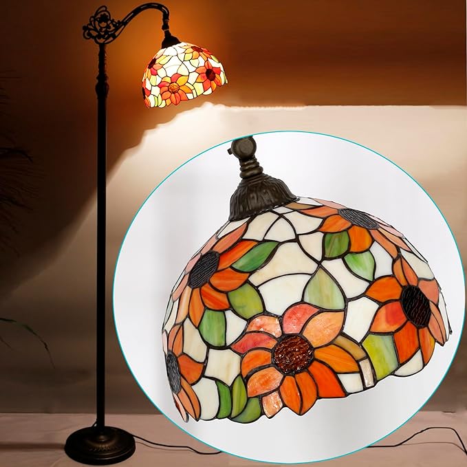 Tiffany Floor Lamp Base Only, for 12-18 Inch Stained Glass Lampshade Height 67 Inch Bronze Finished Resin Base Antique Standing Lighting Base Replacement Only Wide 11 Inch(E (W11H67 Inch))