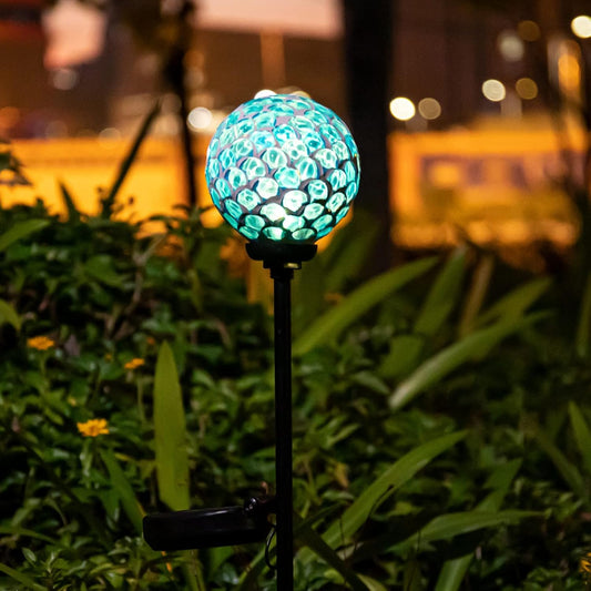 VCUTEKA Solar Lights - Outdoor Garden Decor Mosaic Solar Pathway Light Waterpoof LED Stake Light for Landscape Lawn Patio Yard Decoration (Blue) 1 Pack