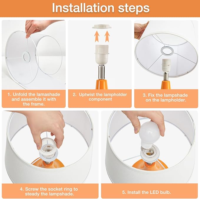 GyroVu Table Lamp Set of 2, Ceramic Lamp Classic Beside Lamps Nightstand Lamp Modern Table Lamp for Living Room, Bedroom & Office Rocker Swtich Orange-LED Bulbs Included