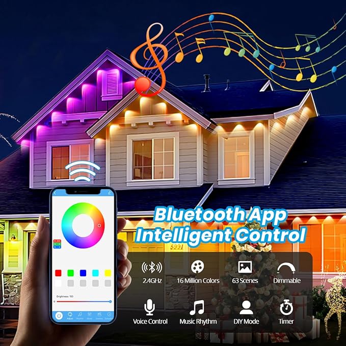 Permanent Outdoor Lights for House, 150FT Smart RGB Outdoor Lights with Remote APP Control, DIY LED Scenes Modes for Christmas, House Roof Decor,Party