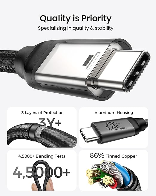 Silkland USB C Monitor Display Cable 4FT [4K@144Hz/60Hz 8K@30Hz], USB C 3.2 Gen 2x2 Video Cable, 20Gbps Data Transfer, 240W PD Fast Charge, Type C Compatible for iPhone 17, MacBook Pro, iPad