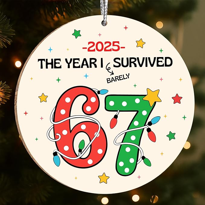 67 Christmas Ornament, 67 Ornaments for Xmas Tree, Funny Christmas Ornaments 2025, 6 7 Meme Ornament for Teens, Six Seven Gifts, Gag Gifts for Teens, Teen Girls Trendy Stuff (Survival 67)