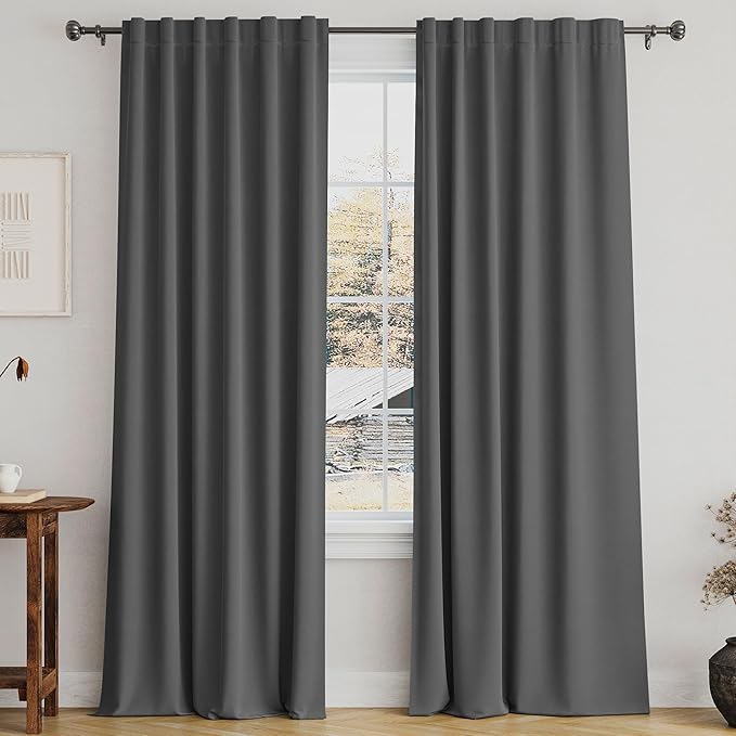 Turquoize Blackout Curtains 84 Inch Long Window Treatments Blinds Thermal Insulated Drapes Rod Pocket/Back Tab Curtains Home Decoration for Living Room 2 Panel, Charcoal Gray, 52 x 84 Inch