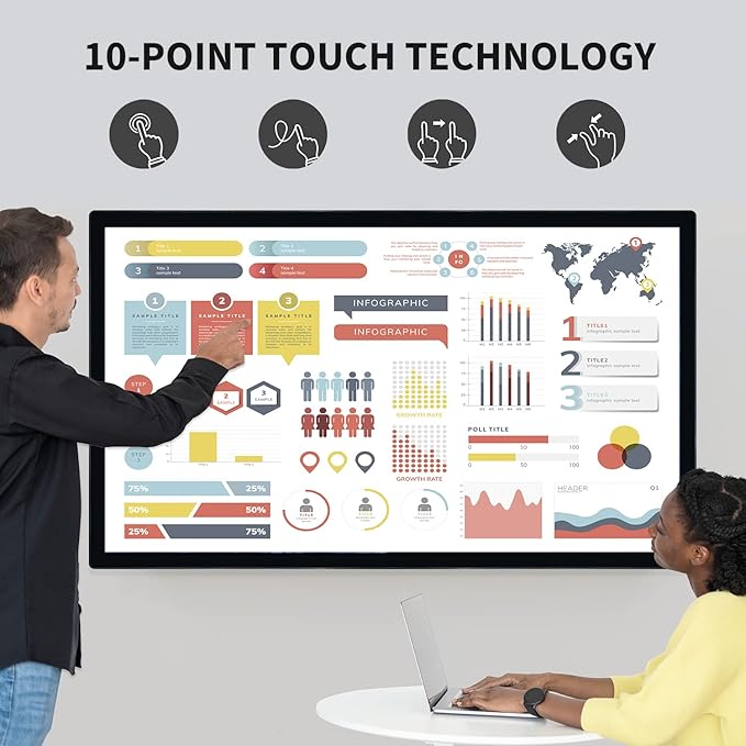 65 inch Interactive Touchscreen Monitor, Smart Board with 4K Display, Win-10 Electronic Whiteboard Touch Screen PC for Office and Classroom, Core i7 RAM 8G & ROM 256G