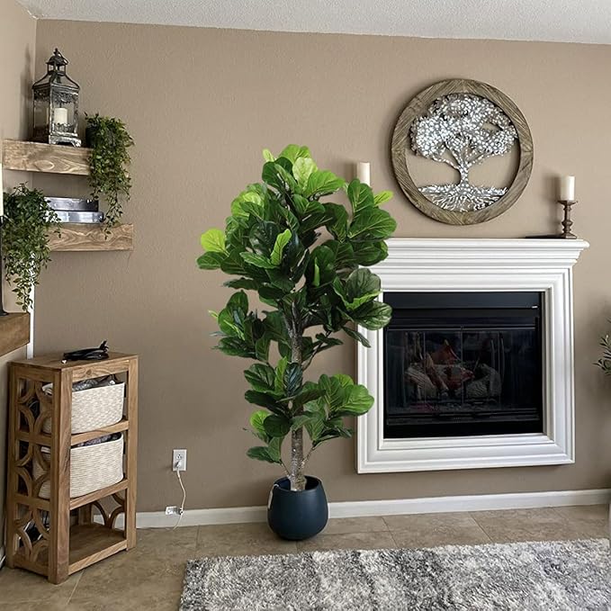 Aveyas 6ft Artificial Fiddle Leaf Fig Tree for Home Decor, 6 Feet Large Faux Plant Fake Ficus lyrata Silk Trees with Pot for Indoor Outdoor House Living Room Office (6 ft Tall)