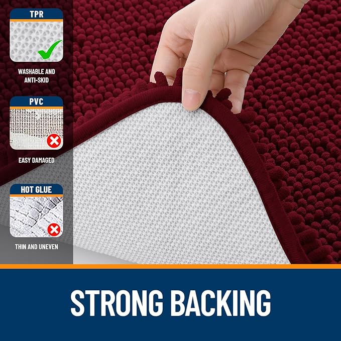 OLANLY Bathroom Rugs 36x24, Extra Soft Absorbent Chenille Bath Rugs, Rubber Backing Quick Dry, Machine Washable Bath Mats for Bathroom Floor, Tub and Shower, Home Decor Accessories, Burgundy