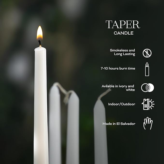 4 Pack 10-inch White Taper Candles, Unscented Smokeless Dripless Tall Candlesticks, for Home Decor, Dinner Table, Parties, Christmas, Thanksgiving, Wedding