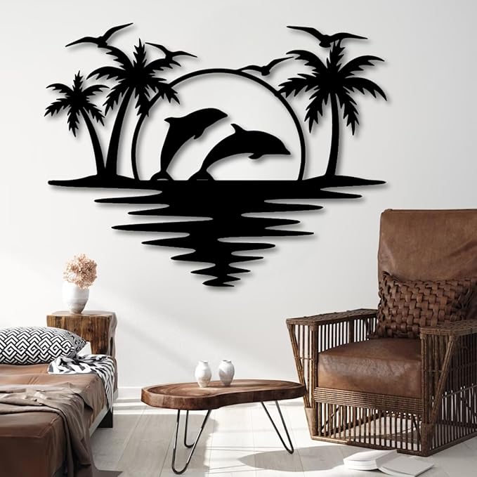Palm Tree Metal Wall Decor,Palm Tree Outdoor Wall Art,Tropical Palm Tree Wall Decorations for Living Room,Outdoor Wall Decorations for House(39"×31",White)
