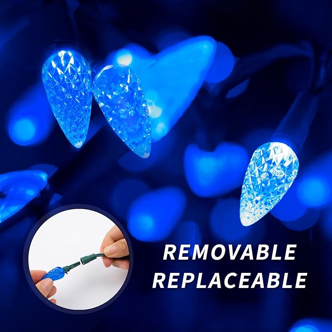 C6 Christmas Lights String Blue Outdoor 50 LED Strawberry Xmas Tree Indoor Waterproof Decoration Plug in 18 Feet Used for Patio Party Festive Courtyard Home(Blue)