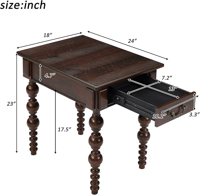 Amposei Retro Wooden Side End Table Vintage Nightstand Bedside Table with 1 Storage Drawer & Solid Wood Legs for Living Room Bedroom, No Assembly, Espresso