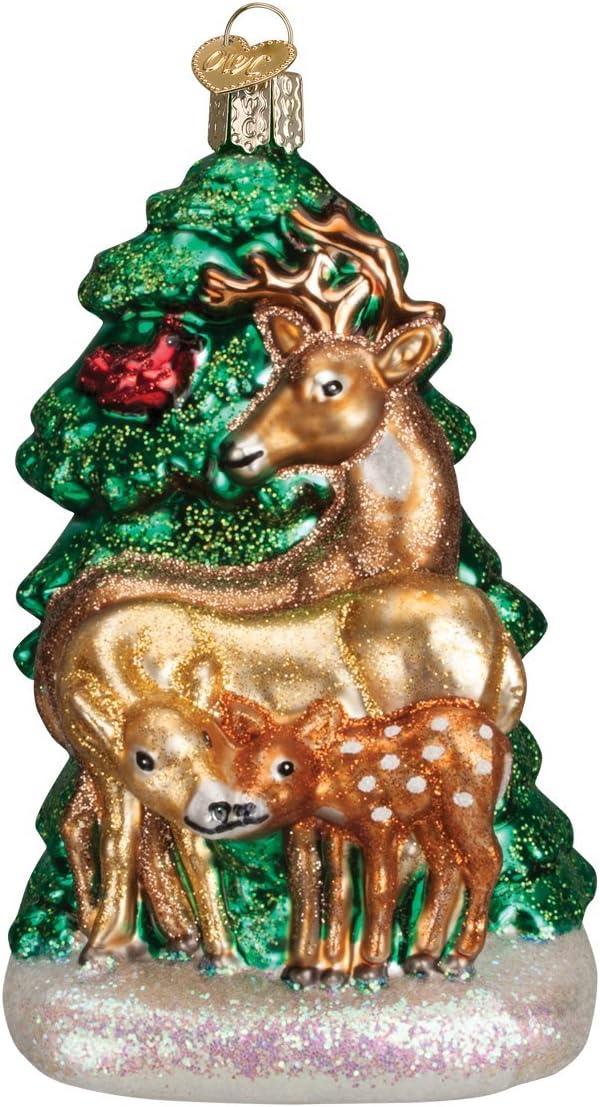 Old World Christmas Animal Collection Glass Blown Ornaments for Christmas Tree Deer Family 5 x 5 x 5 inches