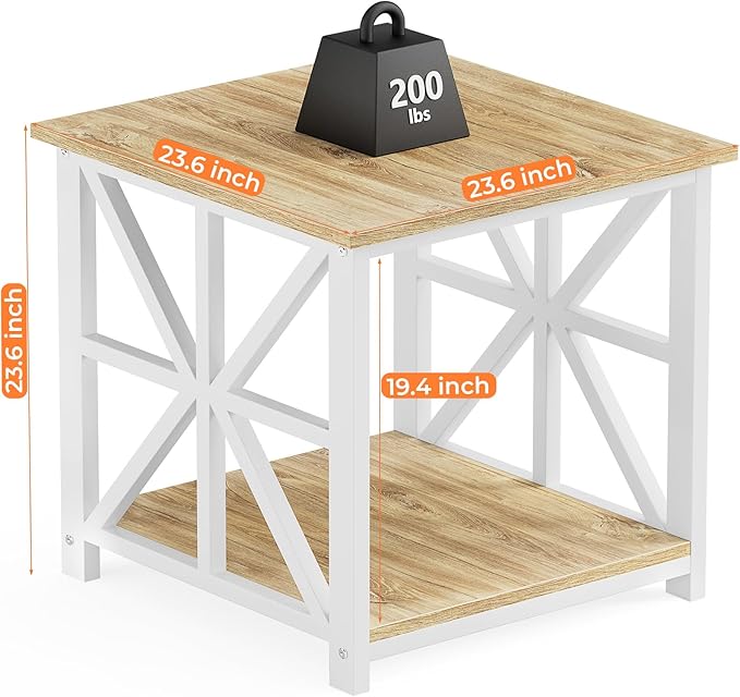 GreenForest End Table with 2-Tier Storage Shelf, 24 inch Large Side Table for Living Room, Modern Nightstand for Bedroom Bedside Office Farmhouse, Oak