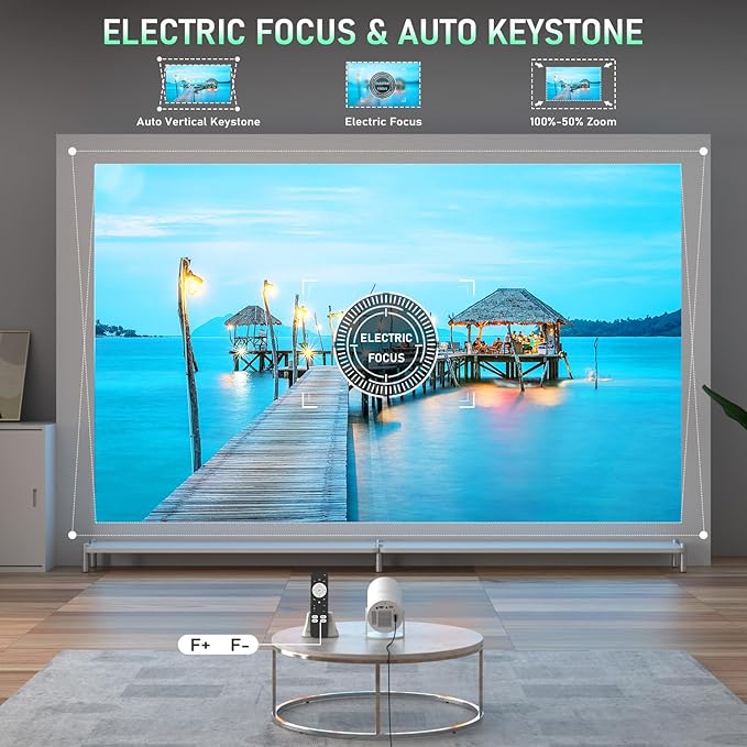 [Officially-Licensed App & Electric Focus] Projector with WiFi and Bluetooth, XuanPad Full HD 1080P Portable Projector, 210° Rotatable Stand, Auto Keystone, Dust Removal and Heat Dissipation Design