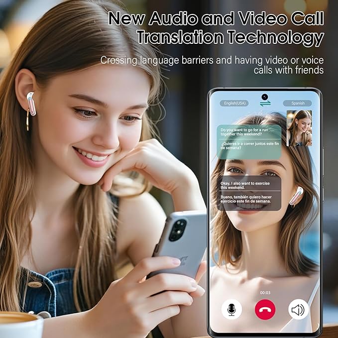 Ai Translation Earbuds Real Time, Simultaneous Interpretation Translator Earbuds with 6 Translation Modes/164 Languages, No Subscription Translatior Headphones, Rose Pink