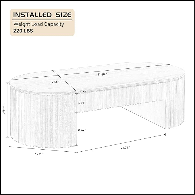 WILLIAMSPACE 51.18" Oak Oval Coffee Table with Drawer, Modern Luxury Wood Center Table Coffee Table for Living Room, Accent Side Table End Table for Apartment, 51.15" x 23.62" x 14.56" (Oak)