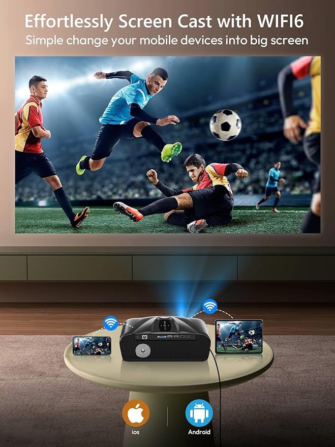 Smart Daylight Projector 2300 ANSI Lumen with WIFI6 Android TV & Auto Focus, 4K Support Home Theater Proyector Indoor Outdoor Movie Gaming Karaoke, Bluetooth 5.2 DSP Speaker Ceiling HDMI/USB/Phone/PC