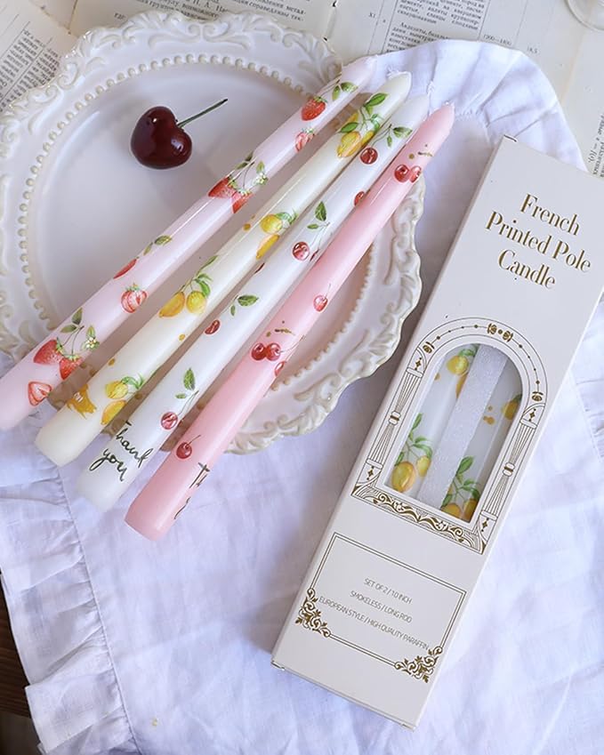 Fruit Colored Taper Candle Dripless Tall Candlesticks 10inch Handmade Unscented Long Candle Stick Smokeless Tapered Holiday Party Celebrate Candle，6pcs