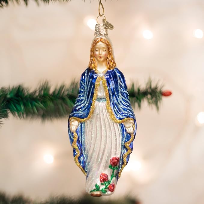 Old World Christmas Virgin Mary Glass Blown Ornament for Christmas Tree, Handcrafted Holiday Decoration, Religion Collection