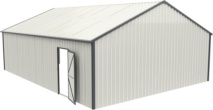 25x33 Outdoor Storage Shed, Extra Large Metal Garage Building, Heavy Duty Double Garage Shed with Side Door & 16 GA Steel Frame, Waterproof 2 Car Sheds for Car, Truck, Bike, Tool Storage, Cream
