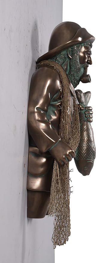 Nautical Tropical Salty Fisherman Wall Hanging Sculpture (Verde Bronze)