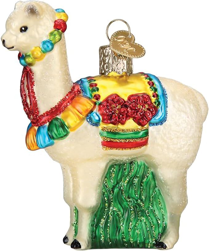 Old World Christmas Festive Alpaca Glass Blown Ornament for Christmas Tree, Handcrafted Holiday Decoration, Fiesta Collection