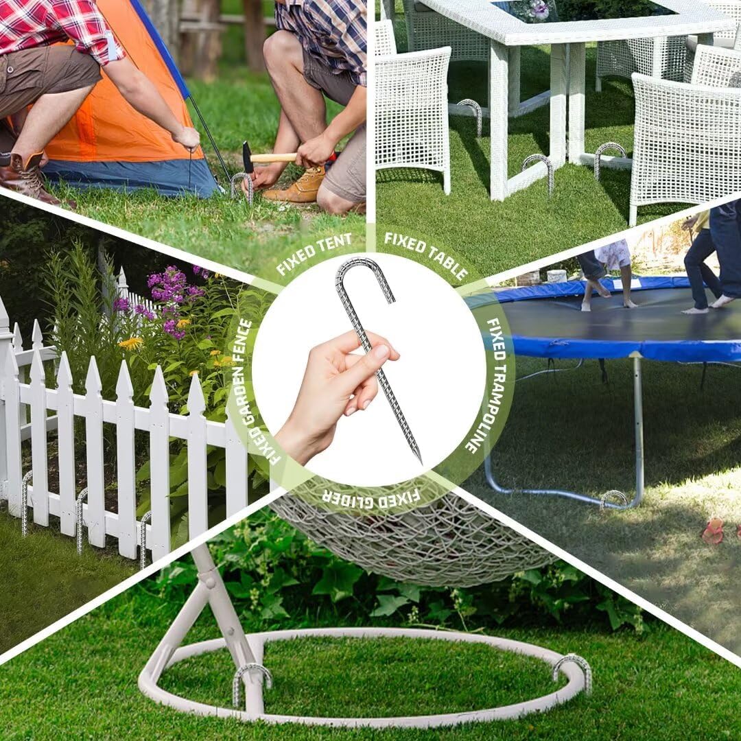 J-Hook-Rebar-Stakes-12 Inch, Ground Stakes Heavy Duty Rebar Stakes for Camping 50pcs Rebar Stakes Rust Proof Coated Metal for Flower Gardens Dog Fence Camping Tents Chicken Coop