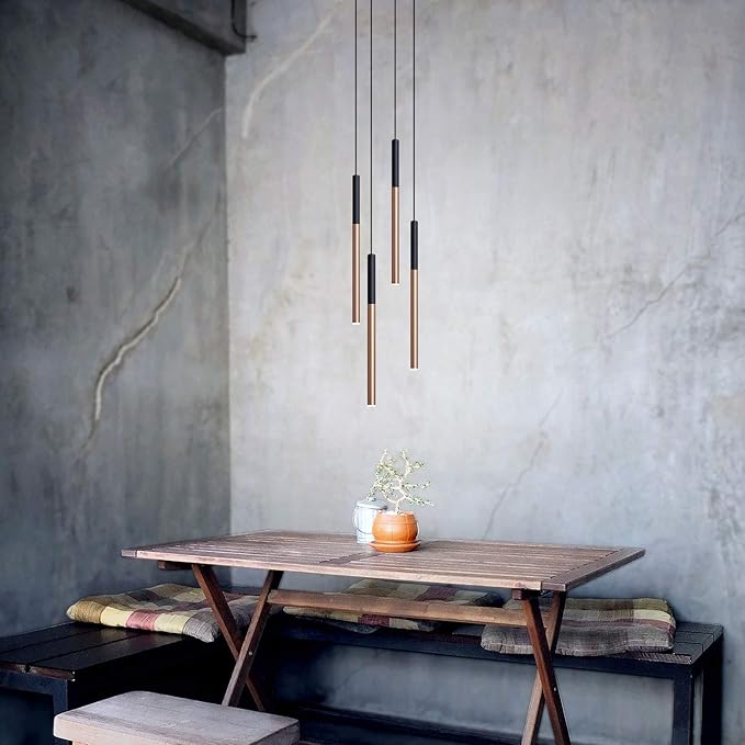 ALTAIR 4 Mini Pendant Lighting Black-Copper - LED Hanging Light Fixture for Kitchen Island, Bar, Foyer - Cluster Pendants - Dimmable, Adjustable Wire, Lamp Bulb Included