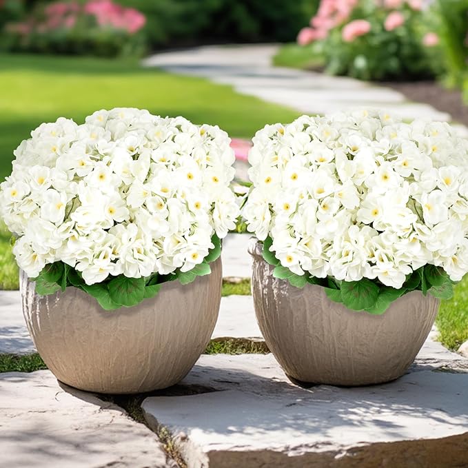 6 Bundles Artificial Flowers for Outdoors, Faux Geraniums Artificial Flowers Realistic, Faux Plants Outdoor UV Resistant for Garden Patio Porch Window Box Home Indoor Outdoor Decor (12, White)