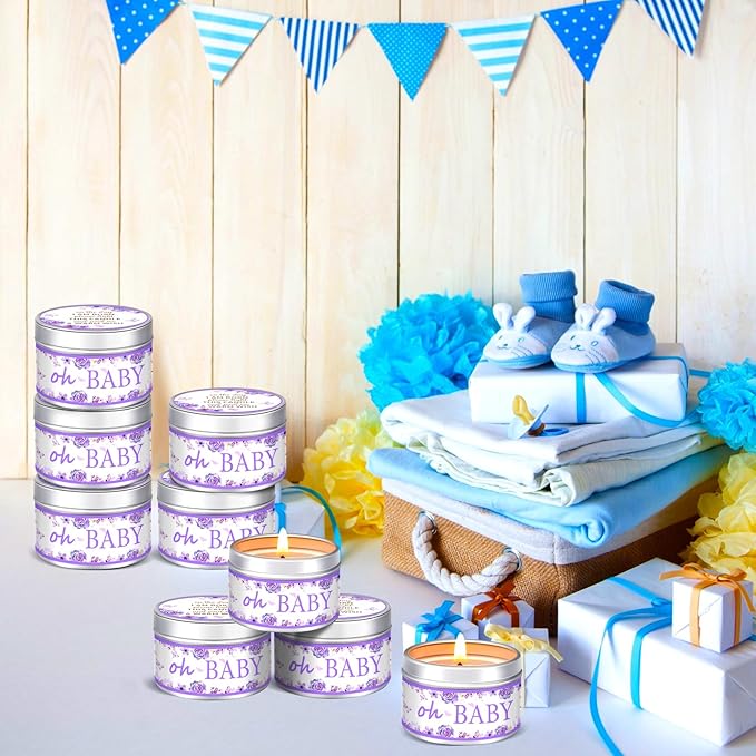 Funtery 12 Pcs Baby Shower Party Favors for Guests Baby Shower Candles Lavender Scented Candle Rustic Tealights Candles Gender Reveal Return Gifts(Rose)