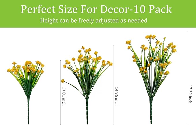 10 Bundles Faux Plastic Flowers No Fade Artificial Flowers Home Decoration Plastic Shrubs Plants Garden Porch Window Box Yellow Flowers Artificial for Decoration