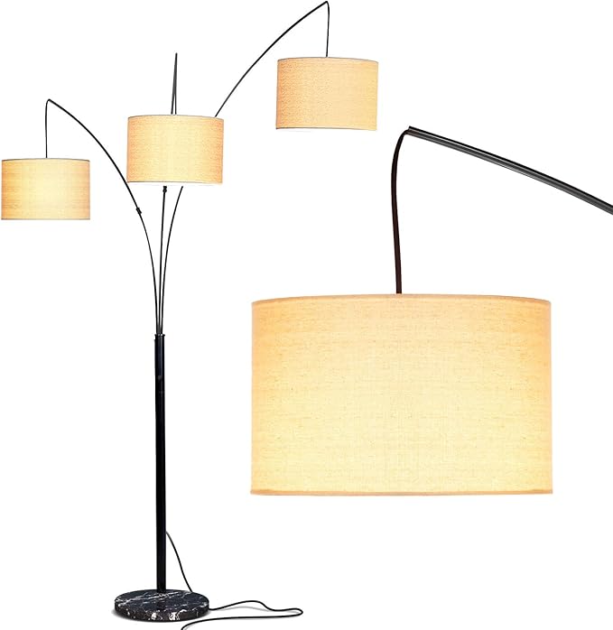 Brightech Trilage Arc Floor Lamp for Living Room, Multi Head Tree Floor Lamp for Bedroom, 3 Lights Standing Lamps Hanging Over The Couch - Black