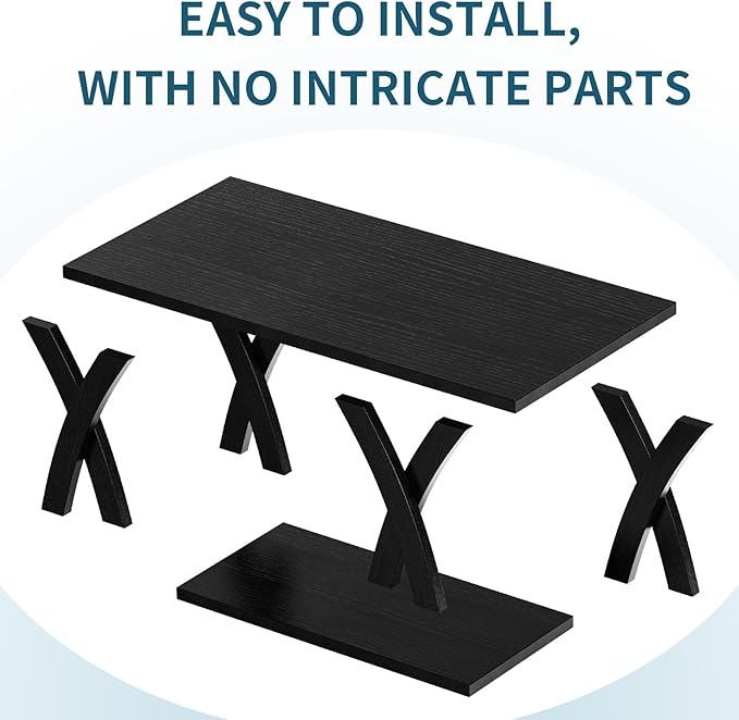 47” Farmhouse Coffee Tables for Living Room Rustic Stands with Storage Shelf Black Coffee Tables for Living Room Farmhouse Center Stands with Shelf Wood Rectangle Center Table