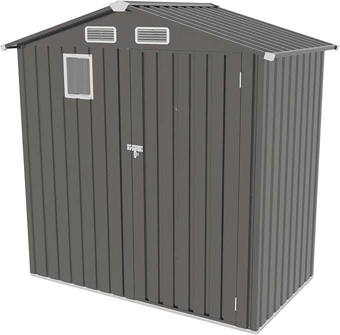 6x3.5 FT Outdoor Storage Shed, Small Metal Garden Shed with Window, Outside Tool Sheds with Lockable Hinged Doors, Waterproof Storage Building with 4 Air Vents for Backyard, Patio, Lawn, Gray
