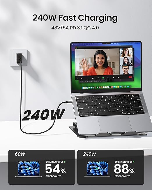 Silkland USB C Monitor Display Cable 10FT [4K@144Hz/60Hz 8K@30Hz], USB C 3.2 Gen 2x2 Video Cable, 20Gbps Data Transfer, 240W PD Fast Charge, Type C Compatible with iPhone 16, MacBook Pro, iPad