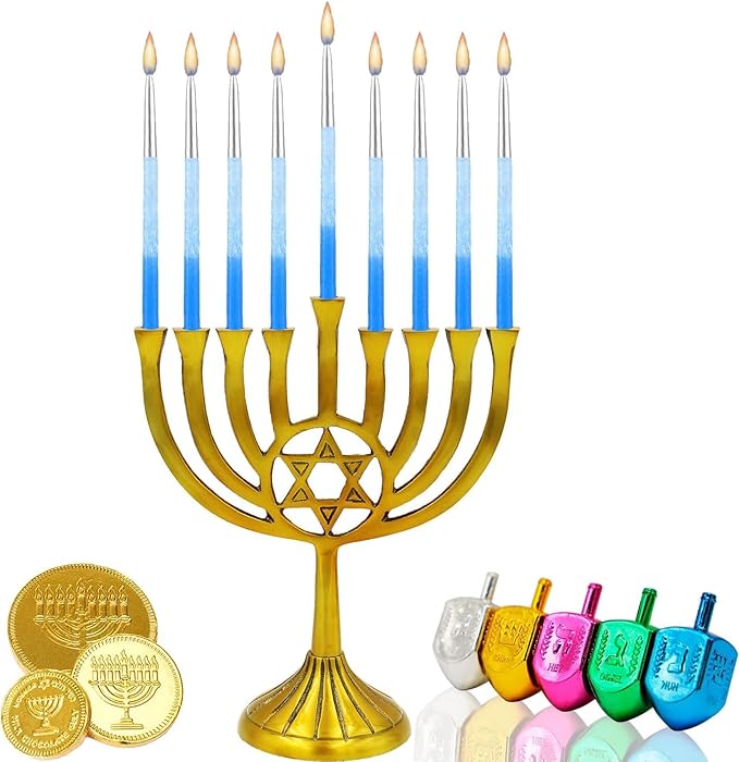 The Dreidel Company 45 Metallic Hanukkah Frosted Premium Tapered Hand Decorated Chanuka Candles (Metallic Silver w/Blue Frost) (10-Pack)