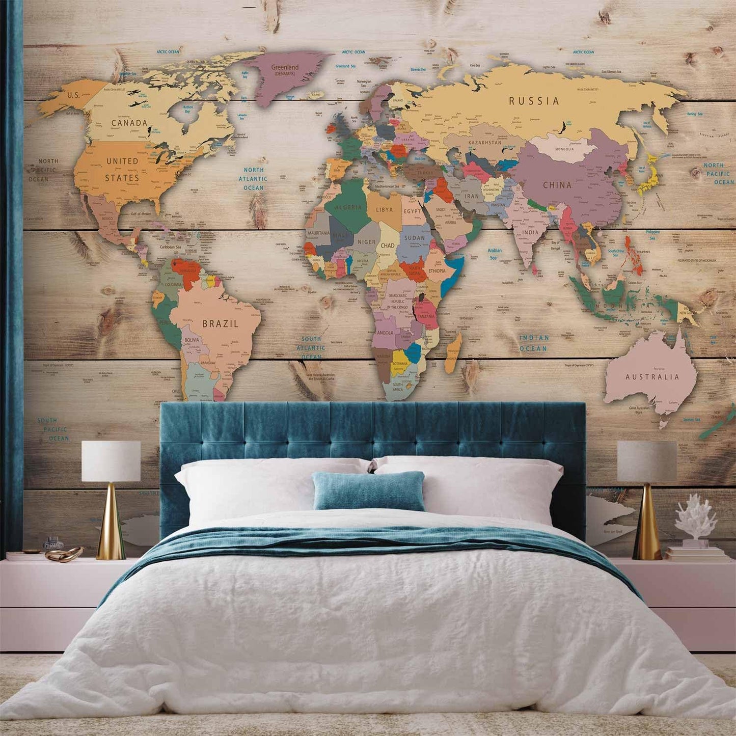artgeist Wall Mural World Map 154x110 in - XXL Peel and Stick Self-Adhesive Wallpaper Removable Large Sticker Foil Wall Decor Print Picture Image Design Map of The World k-B-0009-a-b