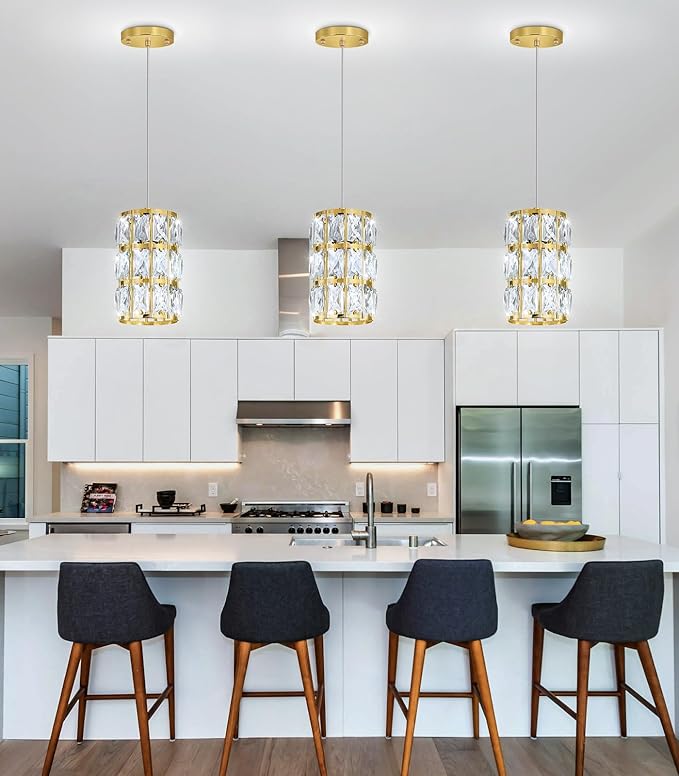 3 Pack Modern Crystal Pendant Lights for Kitchen Island LED Dimmable Glam Pendant Lighting Chandelier for Dining Room Hallway Corner Lamp Black