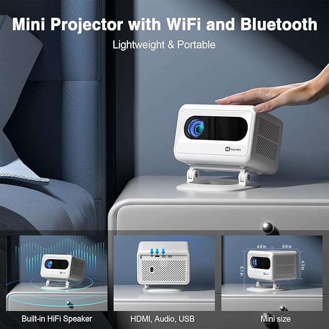 【Electric Focus & Native 1080P】VOPLLS 1080P Smart Projector with WiFi and Bluetooth, Auto Focus & Keystone Portable Outdoor Projector, VOPLLS 4K Support Home Movie Projector