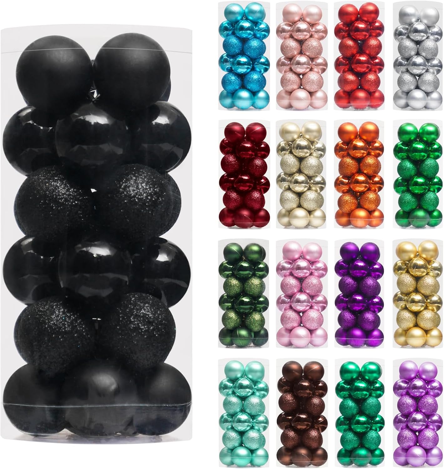 XmasExp 24ct Mini Christmas Ball Ornaments Shatterproof Christmas Ornaments Set Decorations for Xmas Tree Balls 30mm/1.18" (Black)
