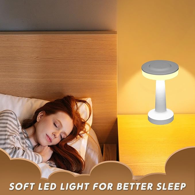 Riakrum 2 Pcs LED Portable Cordless Table Lamp with Touch Sensor 3 Color Stepless Dimming Rechargeable Battery up to 15 Hours Cordless Table Light Wireless Lamp for Nursery (White)