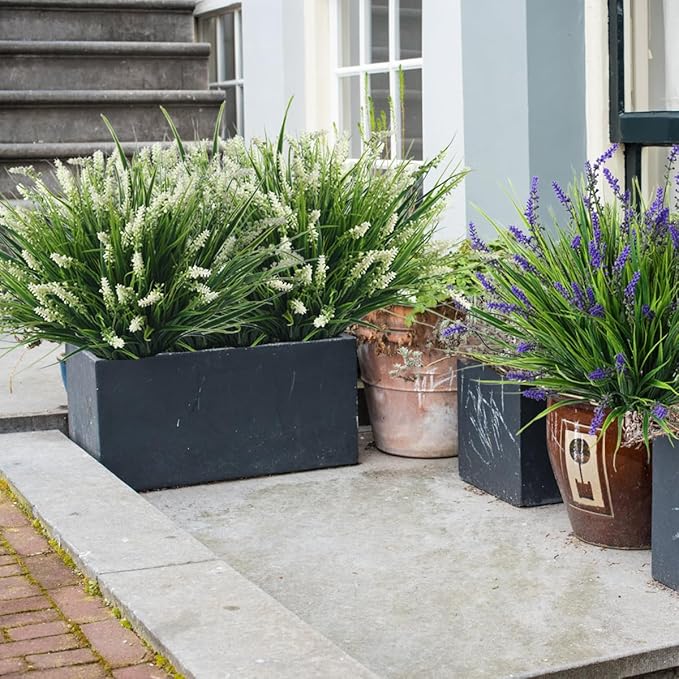 Ivydale Artificial Plants Fake Flowers Monkey Grass for Outdoors,UV Resistant Realistic 10PCS Purple Faux Greenery Shrubs Bushes for Home Garland Porch Patio Balcony Planter Yard Office Pathway