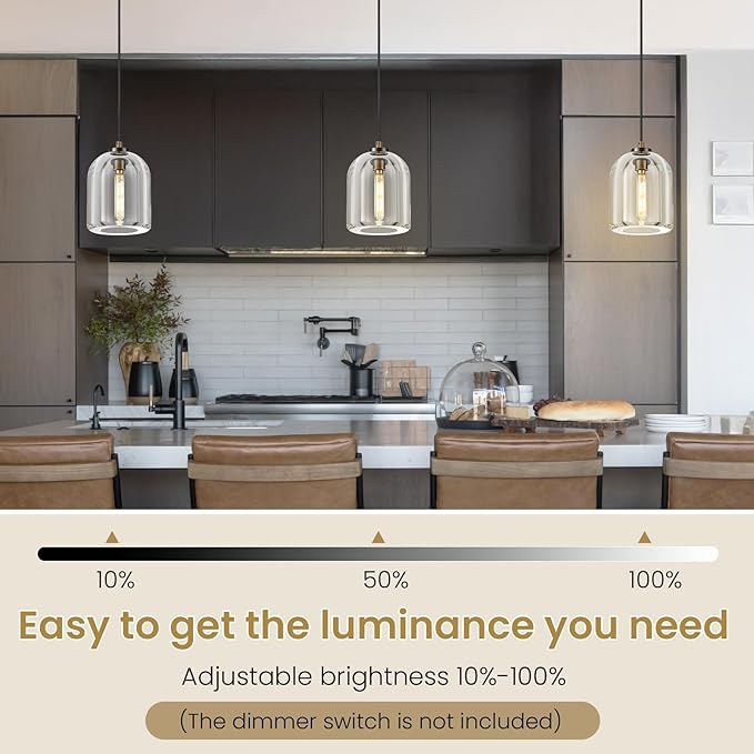 Crystal Aged Brass Pendant Light: 5.1" Dimmable Antique Copper Hanging Pendant Light Fixtures over Kitchen Island - Modern Luxury Cylinder Pendant Lighting for Bedroom Bathroom 3000k E12 Bulb Included