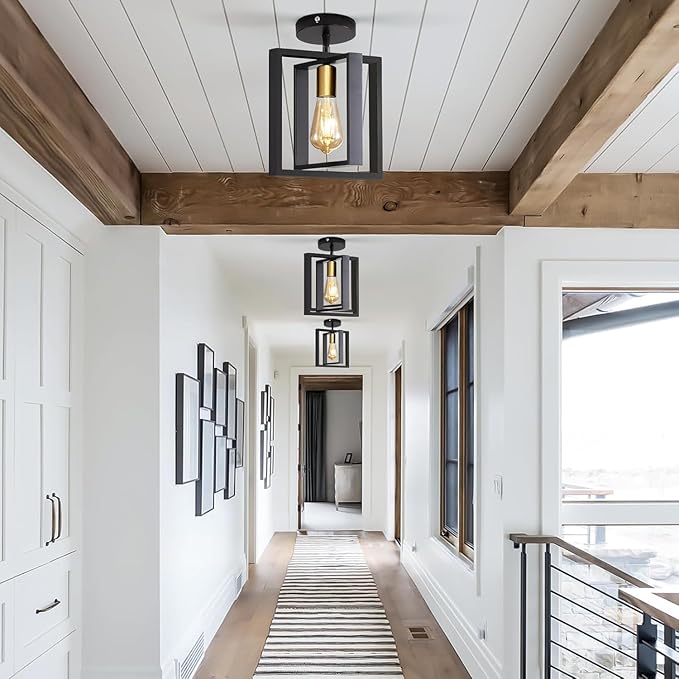 2 Pack Black Industrial Farmhouse Pendant Light, Vintage Metal Rustic Hanging Lights, Adjustable Height Kitchen Island Pendant Lights Fixture, Mini Ceiling Lamp for Entryway, Dining Room, Foyer
