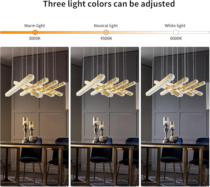 Modern LED Crystal Chandelier Gold Linear Crystal Chandeliers for Dining Room 7lights for Dining, Living Room, Kitchen Island, Bedroom