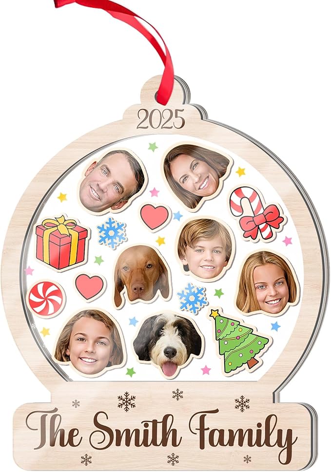 Personalized Family Christmas Ornament 2025 - Snow Globe Customized Shaker Ornaments - Custom Family Hanging Ornament - Xmas Tree Hanging Decor - Gifts for Christmas