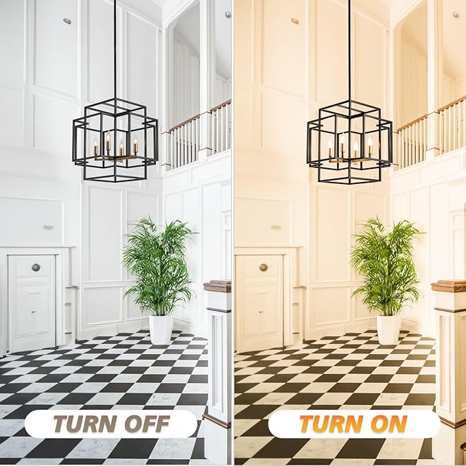 16.5" Farmhouse Chandelier, 4-Light Industrial Ceiling Pendant Light Fixture, Modern Foyer Lighting Fixtures, Dining Room Light Fixtures Over Table, Black and Gold Pendant Lights for Kitchen Island
