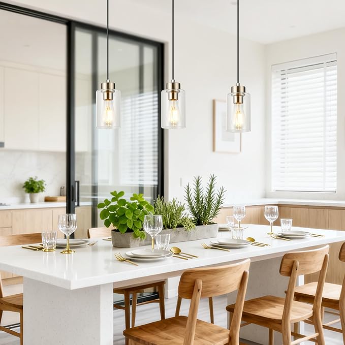 Modern Pendant Lights Kitchen Island, Farmhouse Hanging Lights Fixtures Brushed Nikcel with Clear Glass Shade,2 Pack Kitchen Pendant Lighting Over Island for Dining Room Table