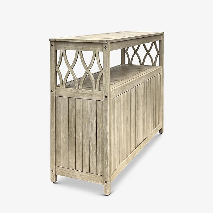 DTY Outdoor Living Longs Peak Eucalyptus Wood Sideboard Table, Outdoor Buffet Cabinet with Storage, Biscotti Weather-Resistant Finish